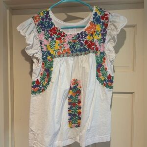 J.Marie White Floral Embroidered Flutter
Sleeve Top Size XS 100% Cotton